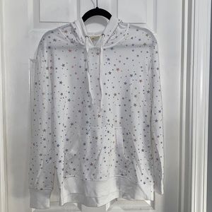 2 piece White w/ multicolor stars hoodie short set Beach Loungewear M